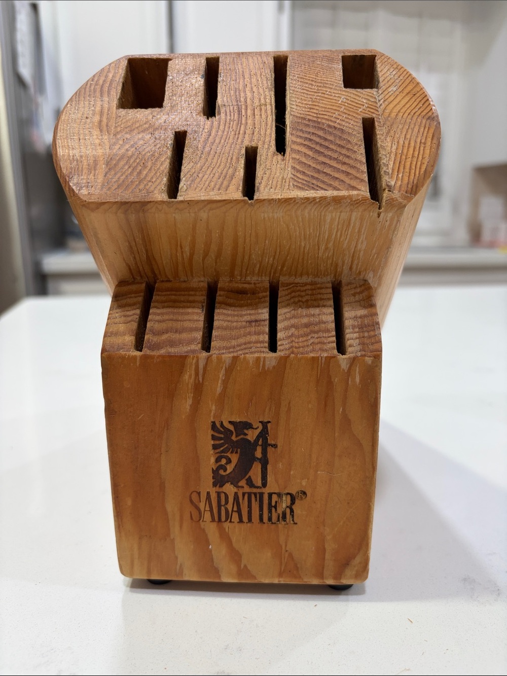 SABATIER Knife & Shears Block.  PREOWNED ALL WOOD in great condition.
